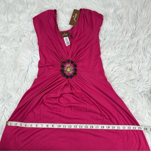 Prairie New York‎ NWT Rose Pink Y2K Gemstone Modal V-Neck Modal MIDI Dress M/C30 - Picture 12 of 14